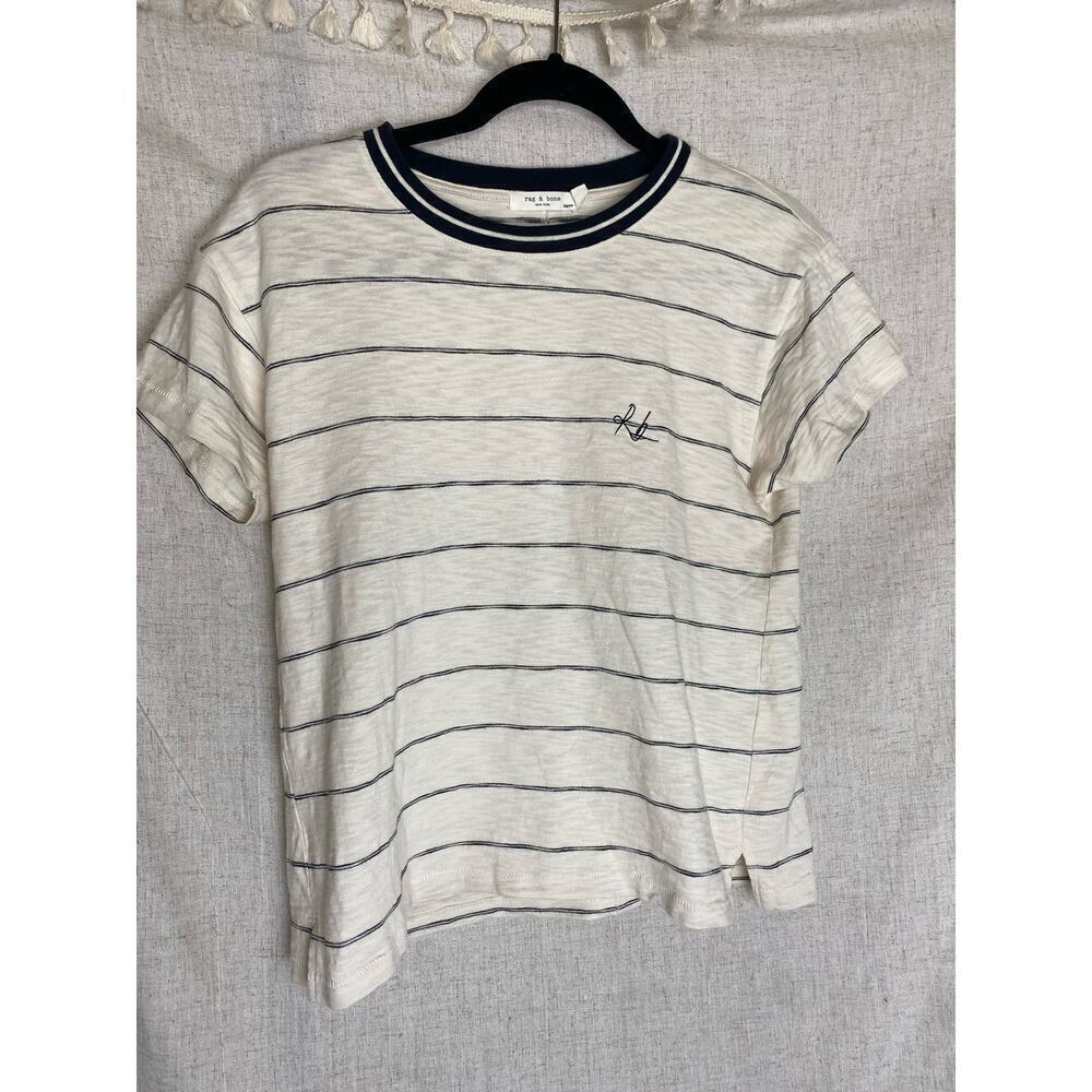 Rag & Bone Cream Black Striped Crewneck Tee Size XS